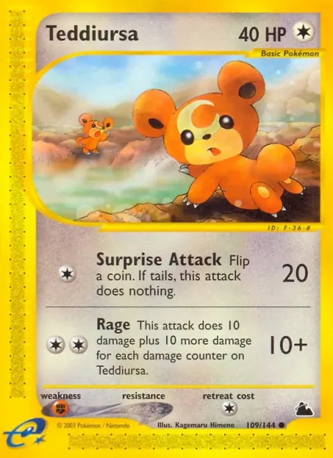 Carte Pokémon Teddiursa 109/144, extension Skyridge (sortie anglaise)
