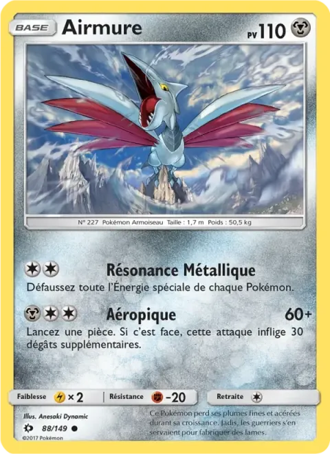 Carte Pokémon Airmure 088/149, extension Soleil et Lune