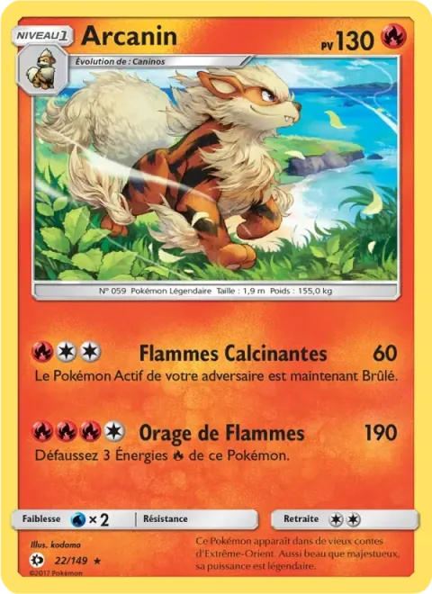 Carte Pokémon Arcanin 022/149, extension Soleil et Lune