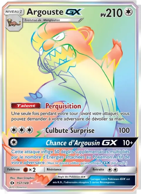 Carte Pokémon Argouste GX 157/149, extension Soleil et Lune