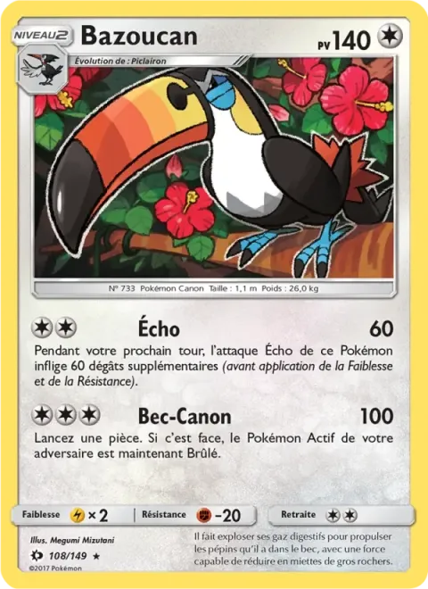Carte Pokémon Bazoucan 108/149, extension Soleil et Lune