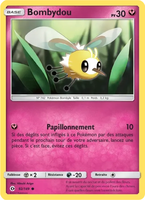 Carte Pokémon Bombydou 092/149, extension Soleil et Lune