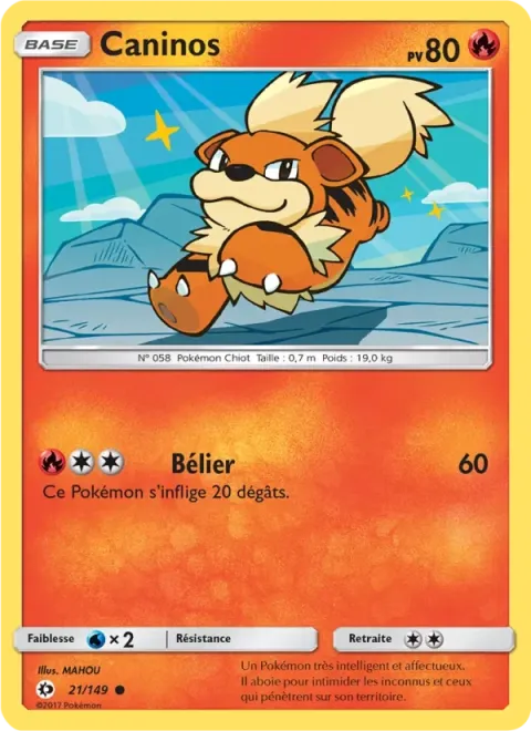 Carte Pokémon Caninos 021/149, extension Soleil et Lune
