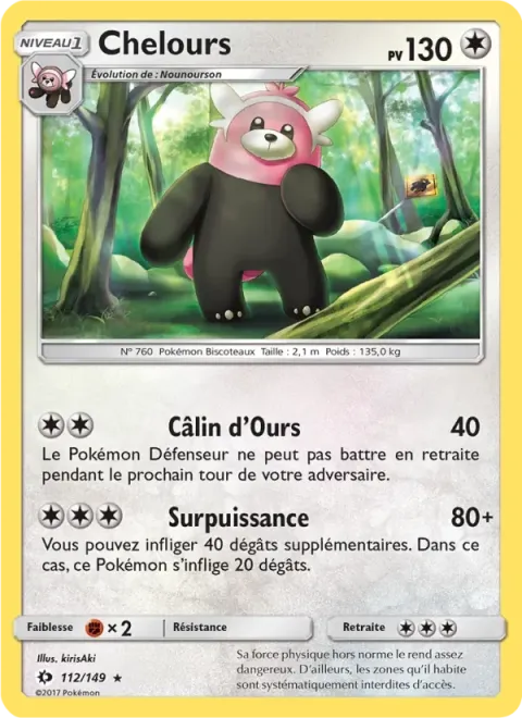 Carte Pokémon Chelours 112/149, extension Soleil et Lune