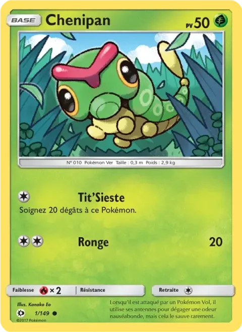 Carte Pokémon Chenipan 001/149, extension Soleil et Lune