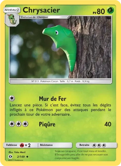 Carte Pokémon Chrysacier 002/149, extension Soleil et Lune