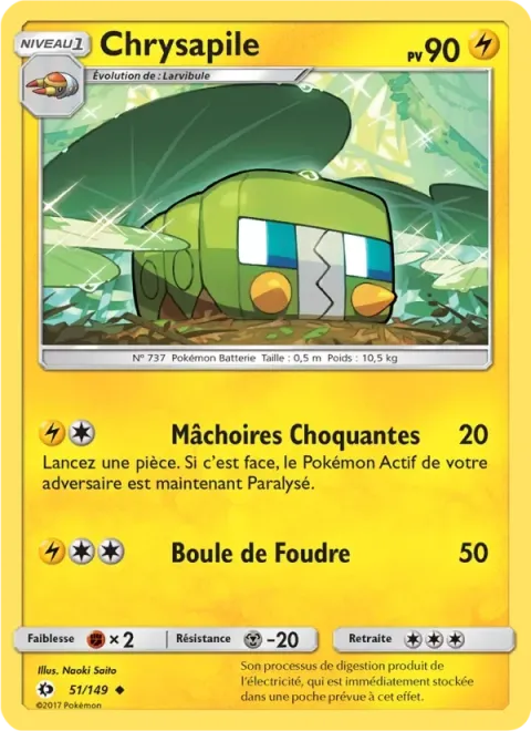 Carte Pokémon Chrysapile 051/149, extension Soleil et Lune