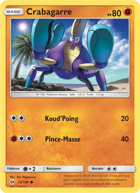 Carte Pokémon Crabagarre 072/149, extension Soleil et Lune