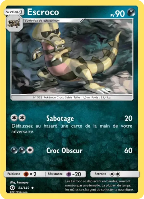 Carte Pokémon Escroco 084/149, extension Soleil et Lune