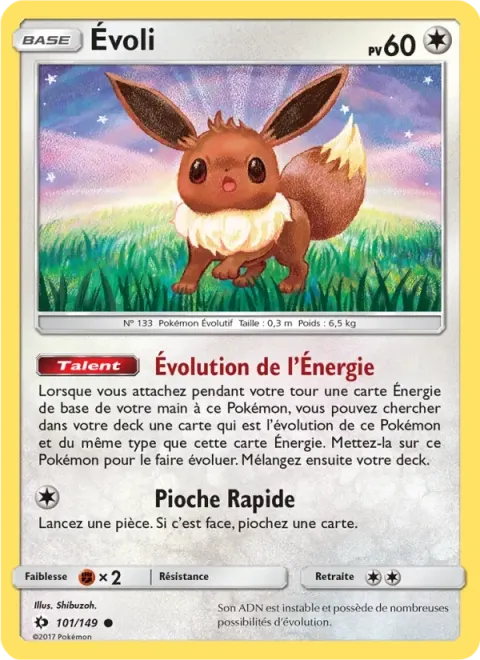 Carte Pokémon Évoli 101/149, extension Soleil et Lune