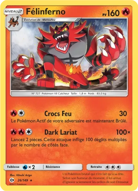 Carte Pokémon Félinferno 026/149, extension Soleil et Lune