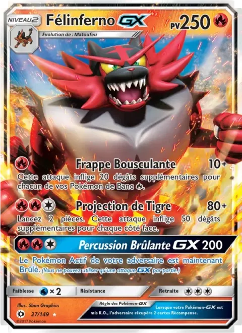 Carte Pokémon Félinferno GX 027/149, extension Soleil et Lune