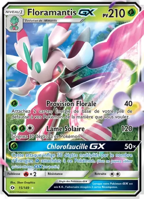 Carte Pokémon Floramantis GX 015/149, extension Soleil et Lune