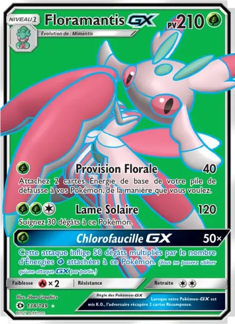 Carte Pokémon Floramantis GX 138/149, extension Soleil et Lune