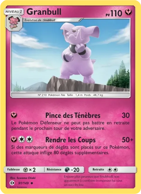 Carte Pokémon Granbull 091/149, extension Soleil et Lune