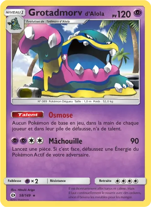 Carte Pokémon Grotadmorv d’Alola 058/149, extension Soleil et Lune