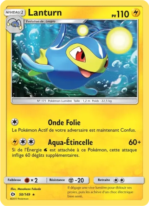 Carte Pokémon Lanturn 050/149, extension Soleil et Lune