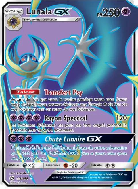 Carte Pokémon Lunala GX 141/149, extension Soleil et Lune