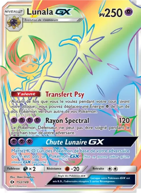 Carte Pokémon Lunala GX 153/149, extension Soleil et Lune