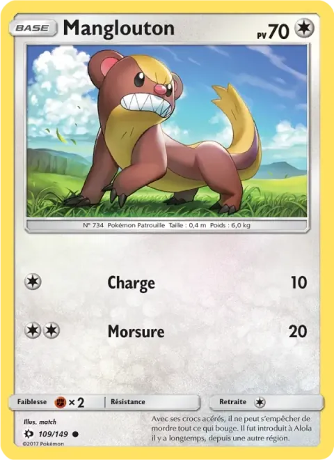 Carte Pokémon Manglouton 109/149, extension Soleil et Lune