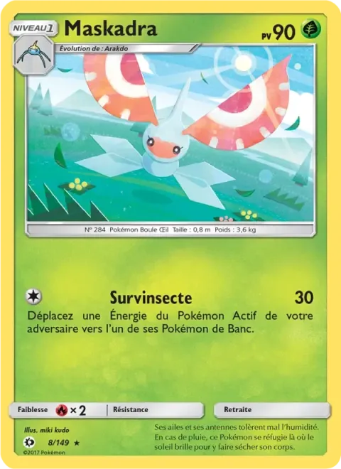 Carte Pokémon Maskadra 008/149, extension Soleil et Lune