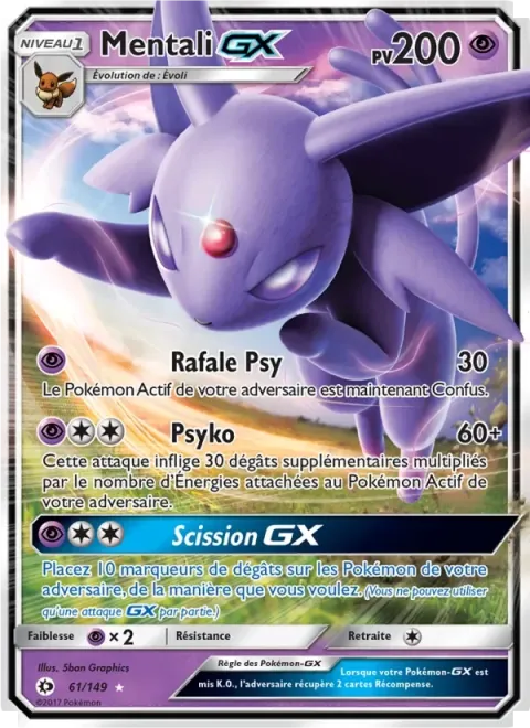 Carte Pokémon Mentali GX 061/149, extension Soleil et Lune