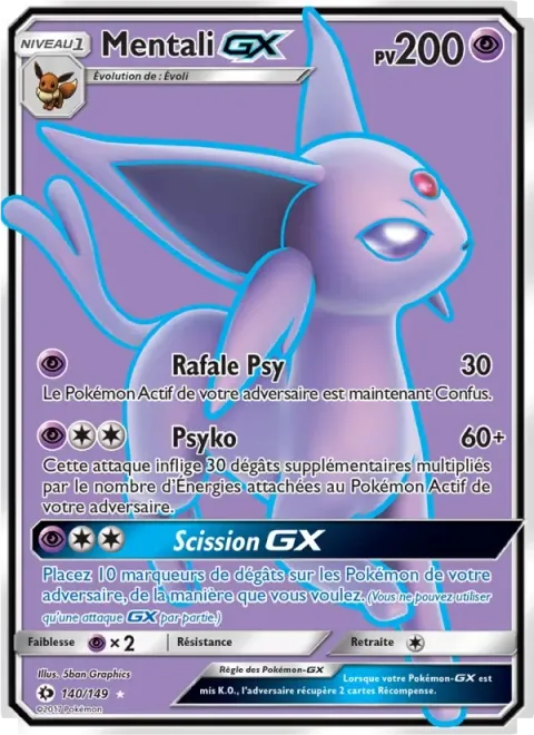 Carte Pokémon Mentali GX 140/149, extension Soleil et Lune