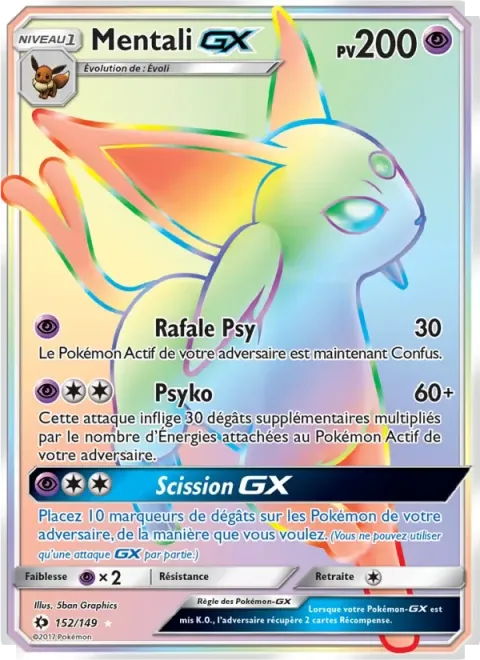 Carte Pokémon Mentali GX 152/149, extension Soleil et Lune