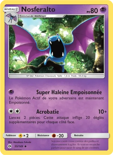 Carte Pokémon Nosferalto 055/149, extension Soleil et Lune