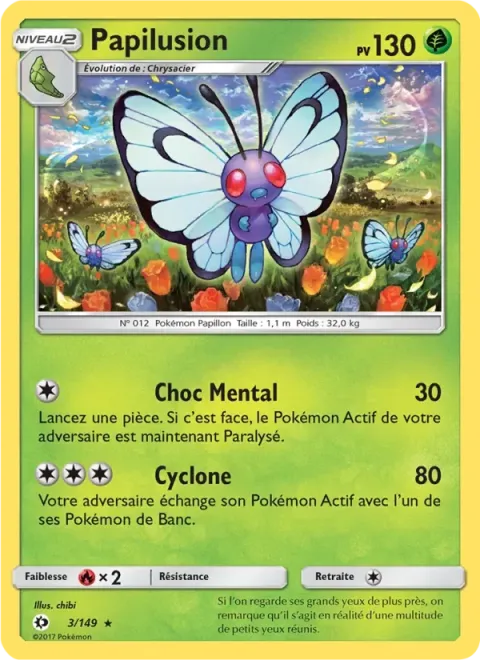 Carte Pokémon Papilusion 003/149, extension Soleil et Lune