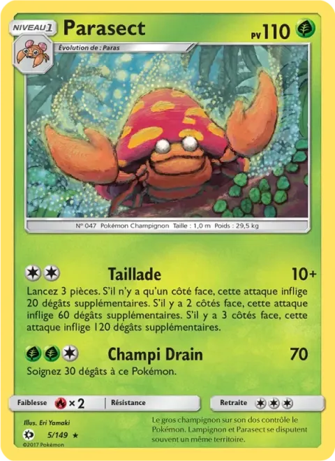 Carte Pokémon Parasect 005/149, extension Soleil et Lune