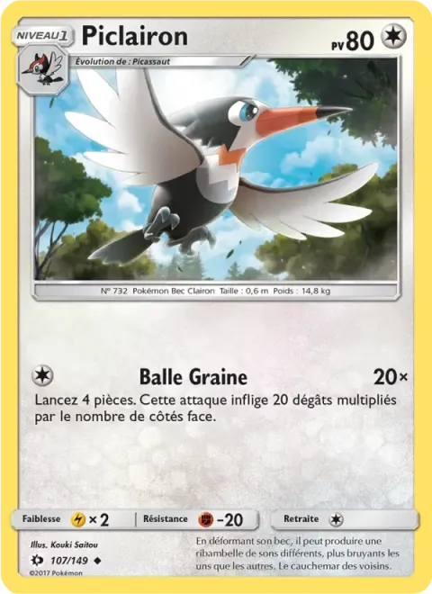 Carte Pokémon Piclairon 107/149, extension Soleil et Lune