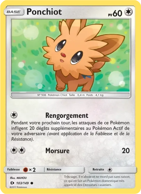 Carte Pokémon Ponchiot 103/149, extension Soleil et Lune