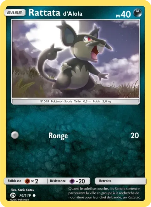 Carte Pokémon Rattata d’Alola 076/149, extension Soleil et Lune