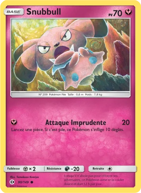 Carte Pokémon Snubbull 090/149, extension Soleil et Lune
