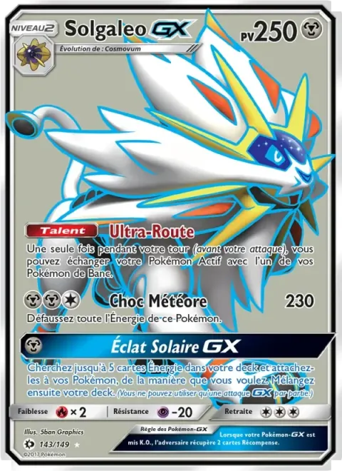 Carte Pokémon Solgaleo GX 143/149, extension Soleil et Lune