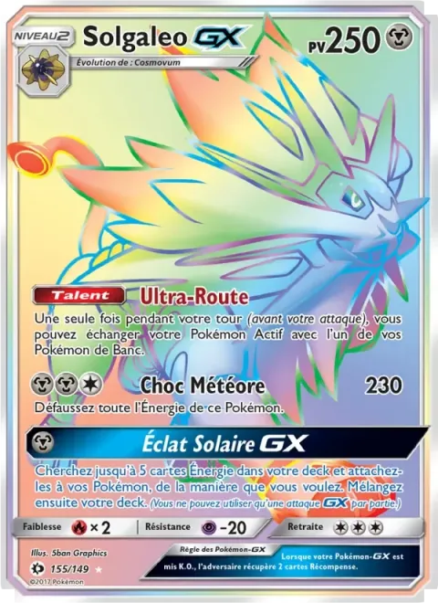 Carte Pokémon Solgaleo GX 155/149, extension Soleil et Lune