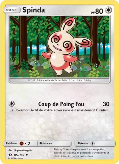 Carte Pokémon Spinda 102/149, extension Soleil et Lune