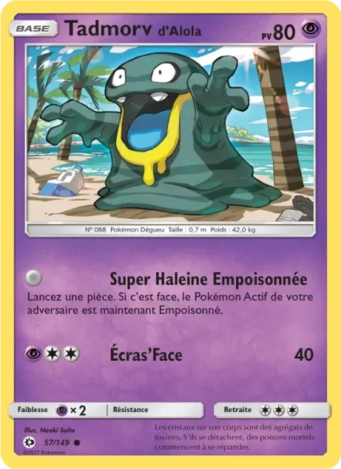 Carte Pokémon Tadmorv d’Alola 057/149, extension Soleil et Lune
