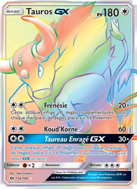 Carte Pokémon Tauros GX 156/149, extension Soleil et Lune