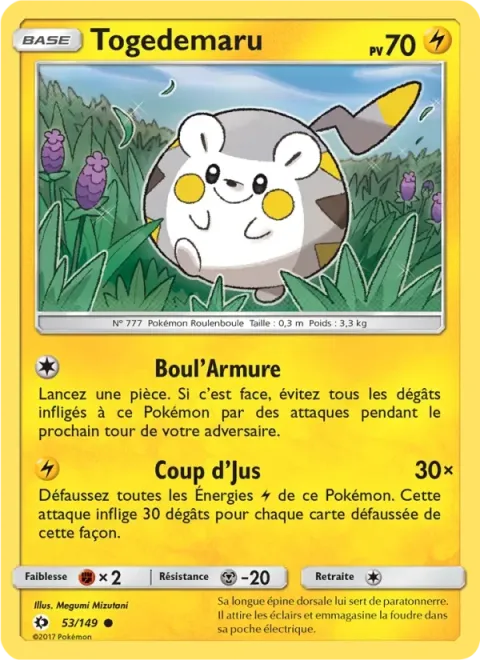 Carte Pokémon Togedemaru 053/149, extension Soleil et Lune