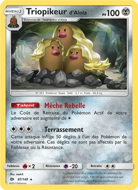 Carte Pokémon Triopikeur d’Alola 087/149, extension Soleil et Lune