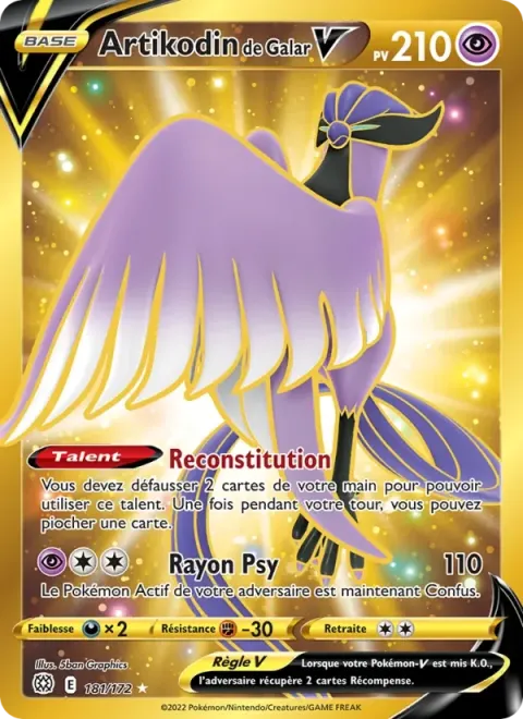 Carte Pokémon Artikodin de Galar V 181/172, extension Stars Étincelantes