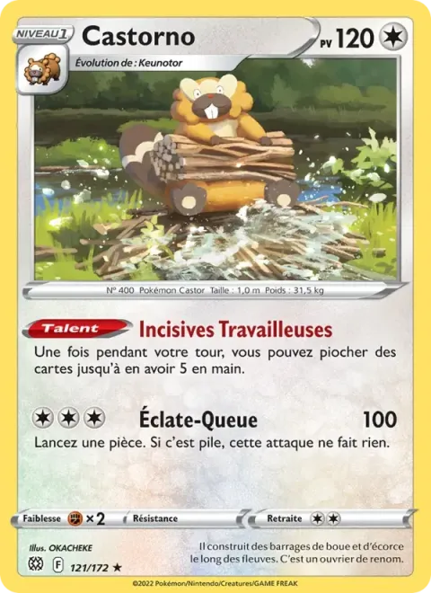 Carte Pokémon Castorno 121/172, extension Stars Étincelantes