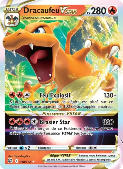 Carte Pokémon Dracaufeu VSTAR 018/172, extension Stars Étincelantes