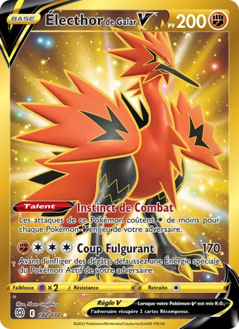Carte Pokémon Électhor de Galar V 182/172, extension Stars Étincelantes