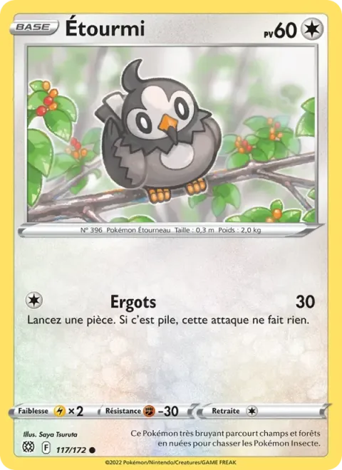 Carte Pokémon Étourmi 117/172, extension Stars Étincelantes