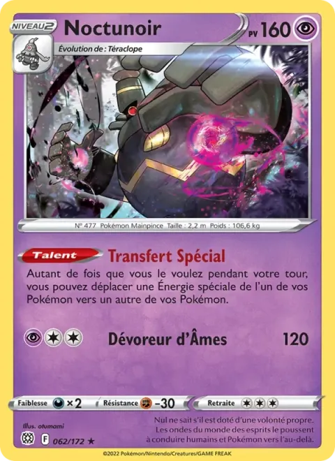 Carte Pokémon Noctunoir 062/172, extension Stars Étincelantes