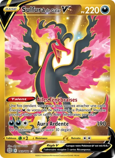 Carte Pokémon Sulfura de Galar V 183/172, extension Stars Étincelantes