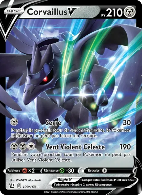 Carte Pokémon Corvaillus V 109/163, extension Styles de combat